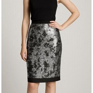 Catherine Malandrino Women's Black Silver Sequin Pencil Skirt Size S